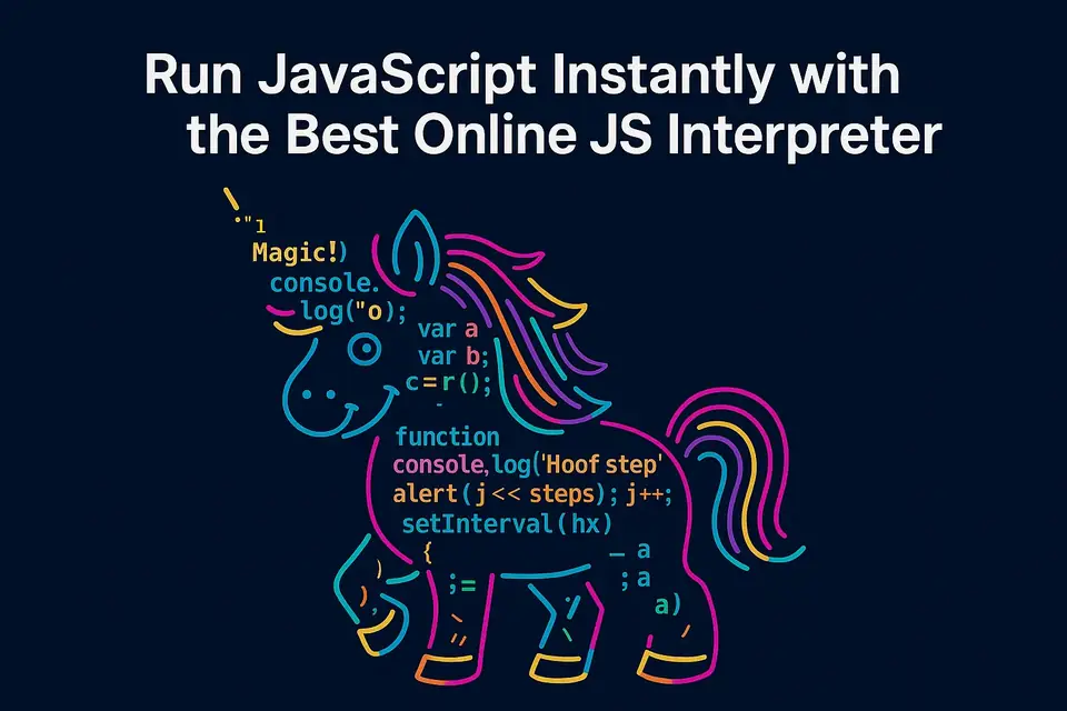 Colorful unicorn made of JavaScript code